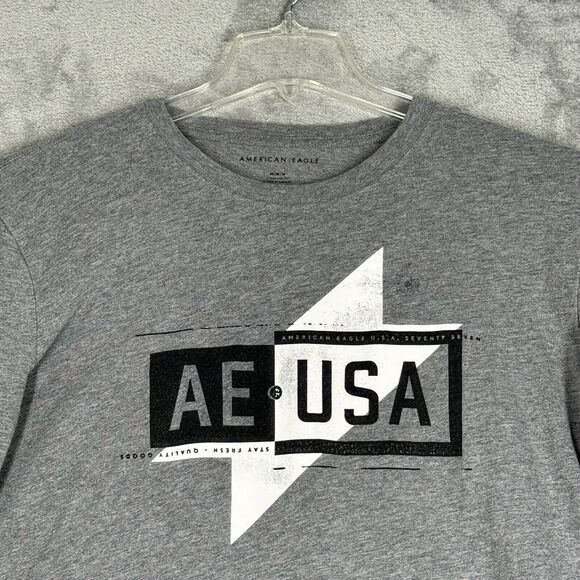 American Eagle Shirt Men‎ Medium Gray Long Sleeve T-Shirt AE USA Graphic Casual - Picture 4 of 8